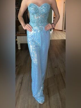 Sequin Jumpsuit - Light Blue size 00